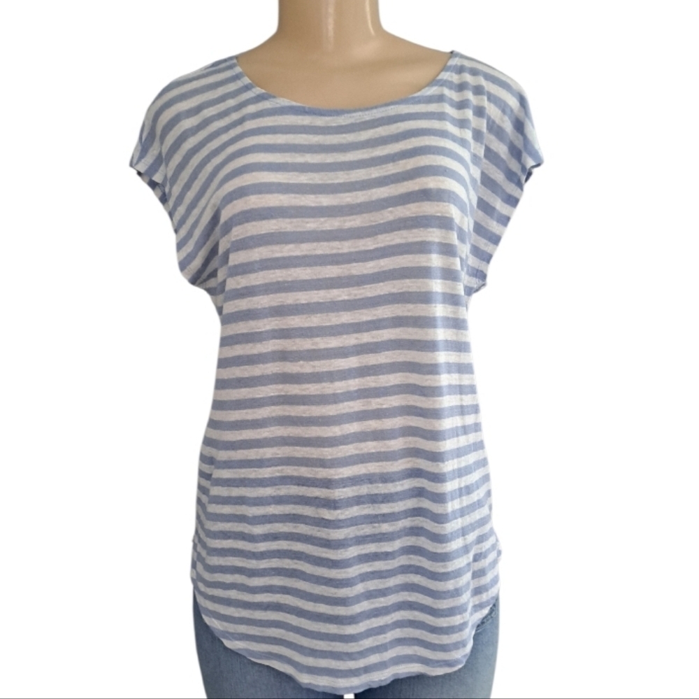 C&C California Blue & White Stripe Linen Top – Size M